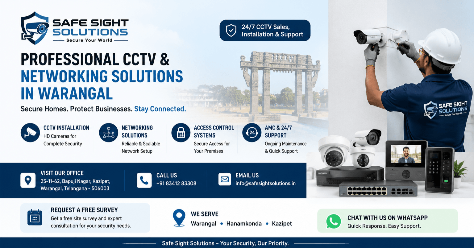 CCTV Installation in Warangal by Safe Sight Solutions for Homes, Offices & Businesses