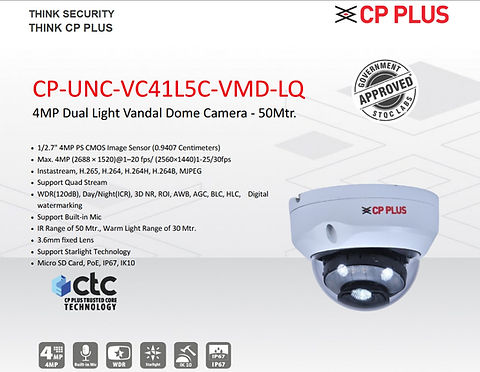 STQC | CP Plus 4 MP Dual-Light Vandal Dome Camera | CP-UNC-VC41L5C-VMD-LQ - Image 2